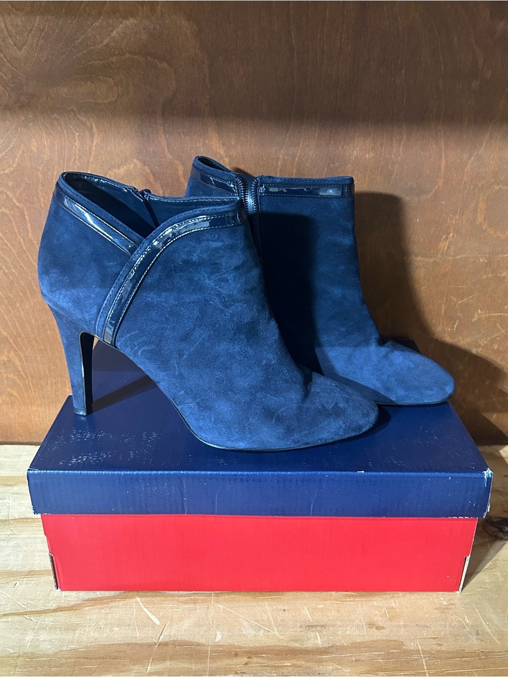 Women’s Navy Suede Heeled Ankle Boots